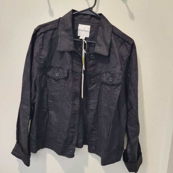 NWT! - Black Two Palms Linen Raw-Edge Jacket - Tommy Bahama - Size: Medium - Picture 1 of 7